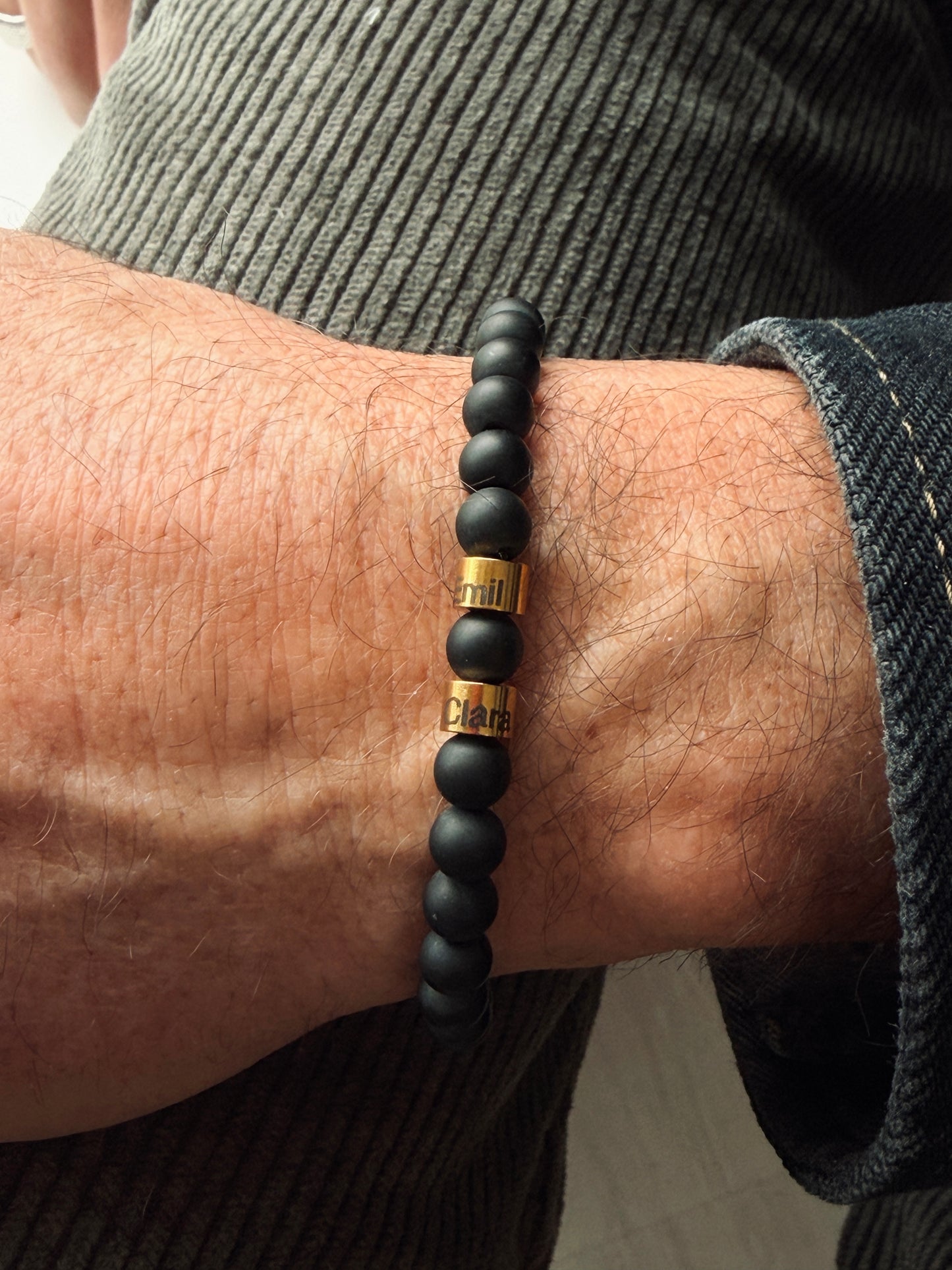 Männerarmband mit Namen & Naturstein 0nyx 6mm