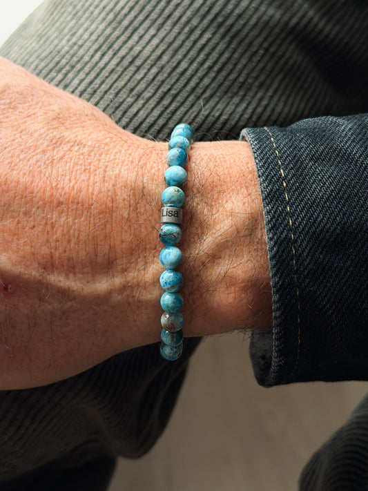 Männerarmband mit Namen & Naturstein Apatit 6mm