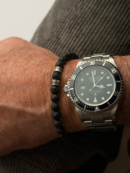 Männerarmband mit Namen & Naturstein Lava 6mm