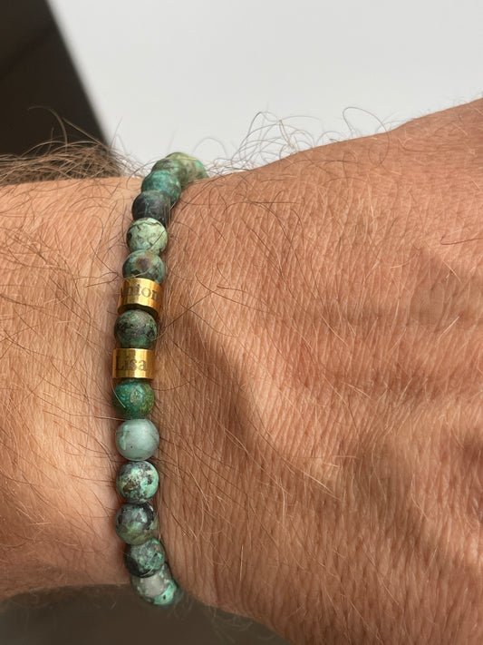 Männerarmband mit Namen & Naturstein Türkis