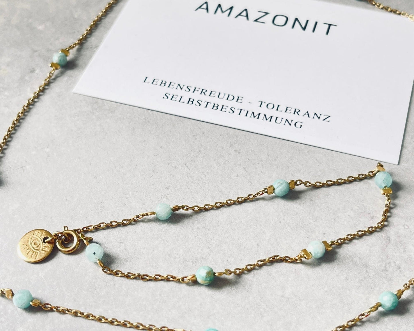 Amazonit Edelstein Schmuck mit Personalisierung, individuelles Mama Schmuckstück mit Kinder Namen oder Symbolen