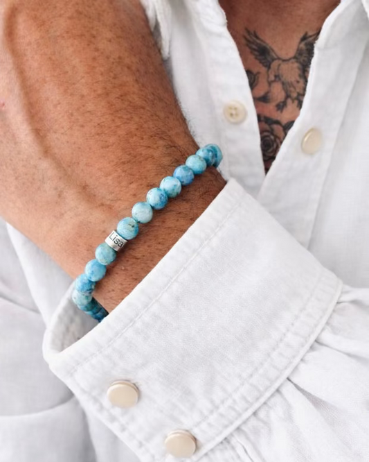Männerarmband aus türkisem Naturstein, Familienarmband mit gravierten Kindernamen