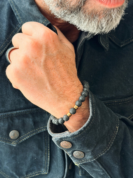 Männerarmband mit Namen & Naturstein Lava 8mm