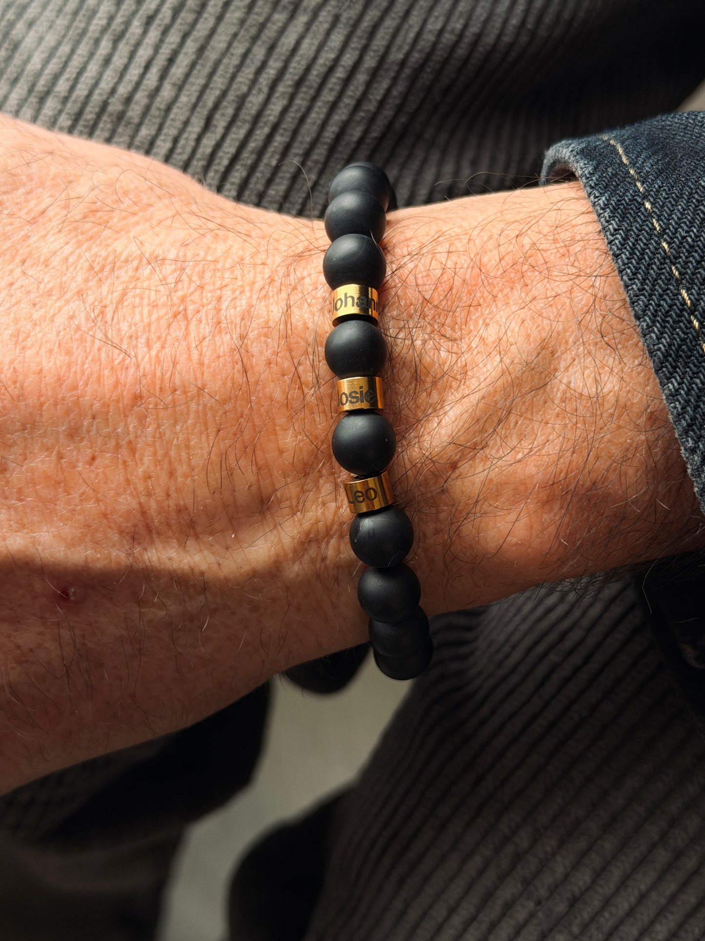 Männerarmband mit Namen & Naturstein 0nyx 8mm