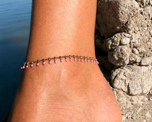 Pink Drops Fußkettchen – Modern Boho