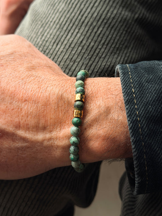 Männerarmband mit Namen & Naturstein Türkis 6mm