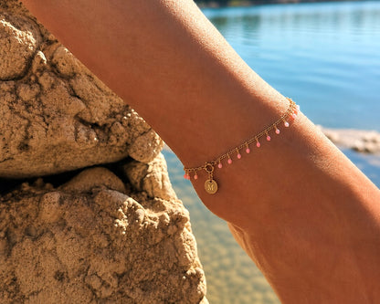Pink Drops Fußkettchen – Modern Boho
