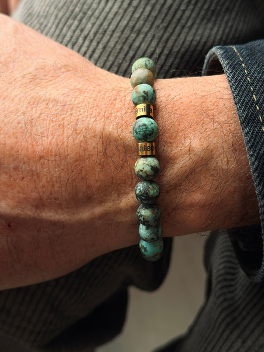 Männerarmband mit Namen & Naturstein Türkis 8mm