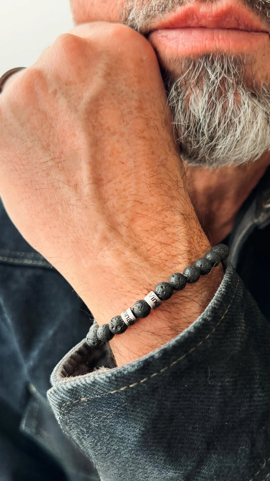 Männerarmband mit Namen & Naturstein Lava 6mm