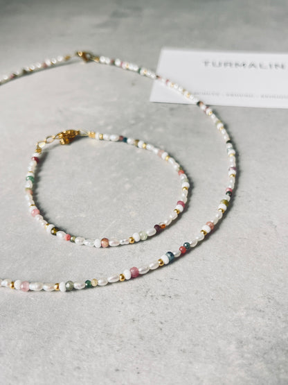 Bunte Perlenkette mit Turmalin