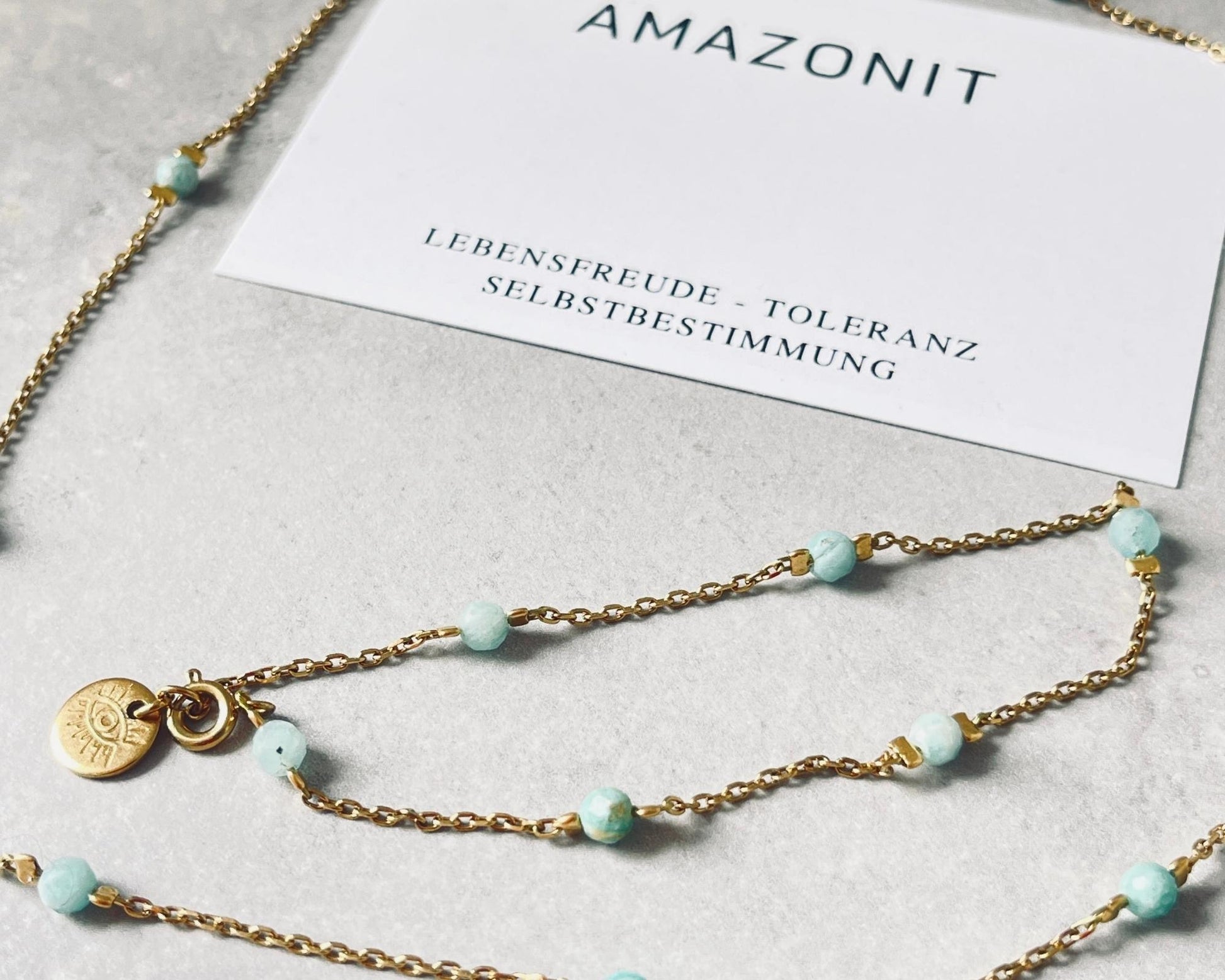 Amazonit Edelstein Schmuck mit Personalisierung, individuelles Mama Schmuckstück mit Kinder Namen oder Symbolen