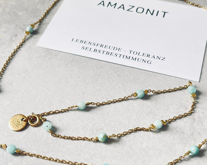 Amazonit Edelstein Schmuck mit Personalisierung, individuelles Mama Schmuckstück mit Kinder Namen oder Symbolen