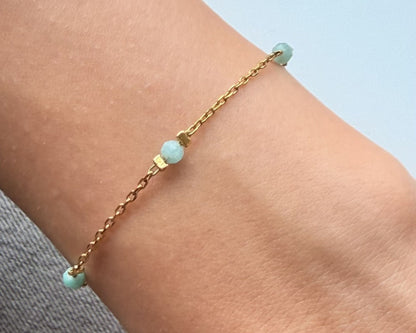 Edelstein Armband aus Amazonit mit Personalisierung, Mama Schmuck mit Buchstaben, Symbolen oder Namen der Kinder