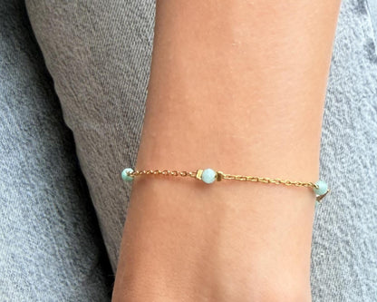 Amazonit Armband personalisiert für Mama, mit Buchstaben oder Symbolen, Edelstein Schmuck als Geschenk für Mutter und Familie