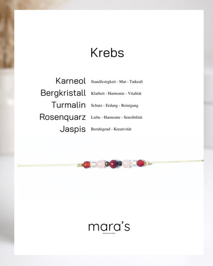 Personalisiertes Krebs Armband mit Sternzeichen Symbol, Wunschfarbe frei wählbar, besonderes Geschenk zum Geburtstag