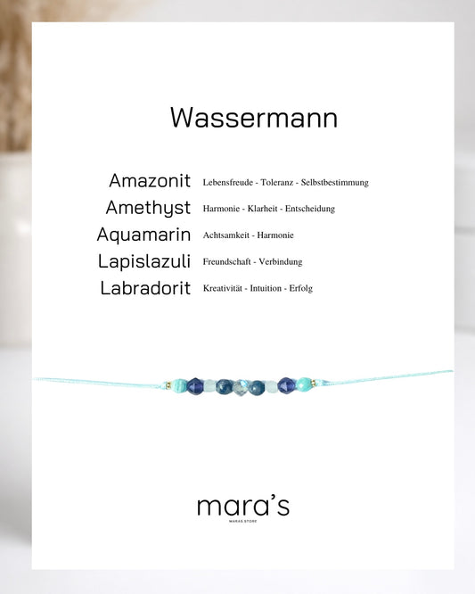 Personalisiertes Wassermann Sternzeichen Armband Wunschfarbe frei wählbar, besonderes Geschenk zum Geburtstag